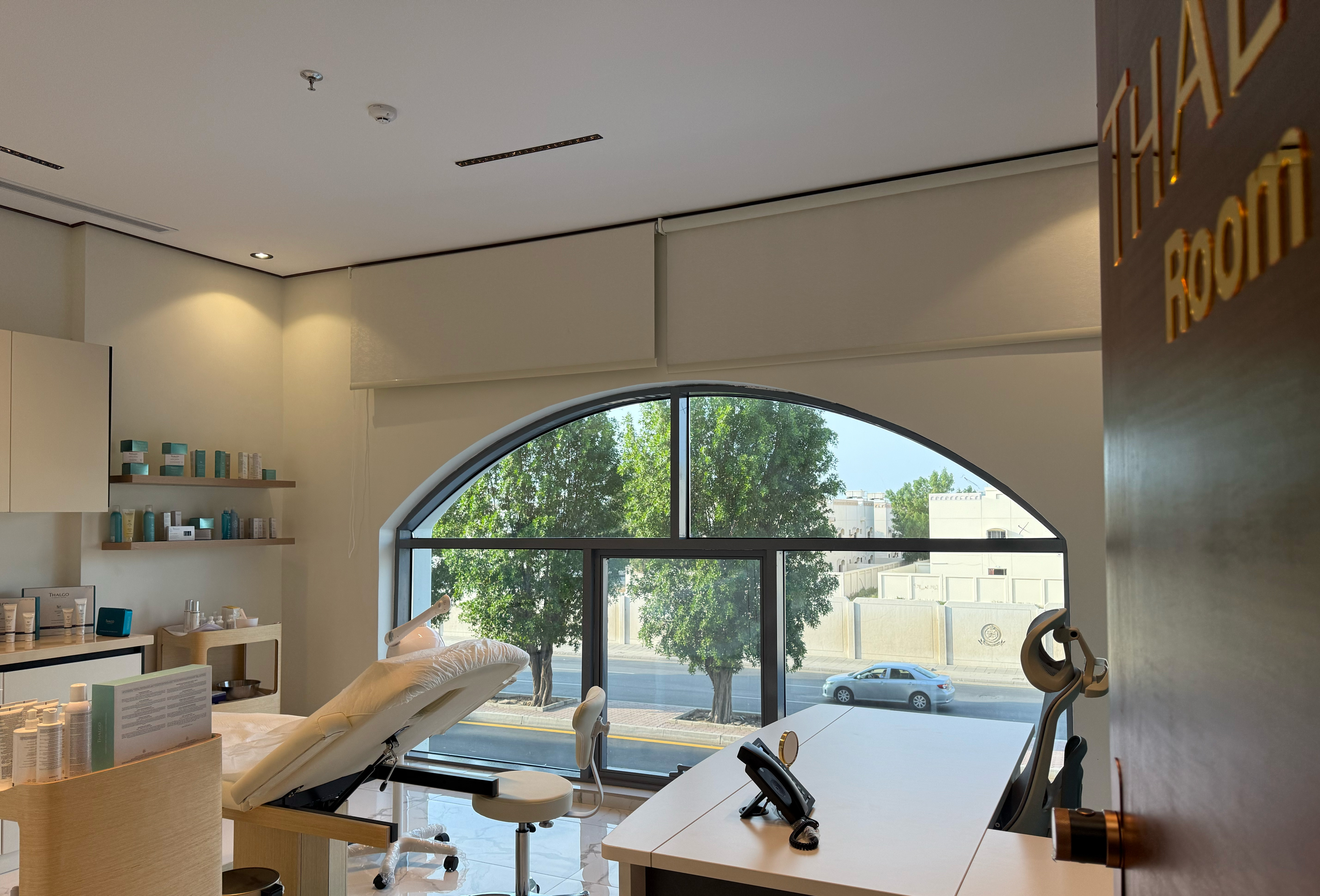 a room with a large window